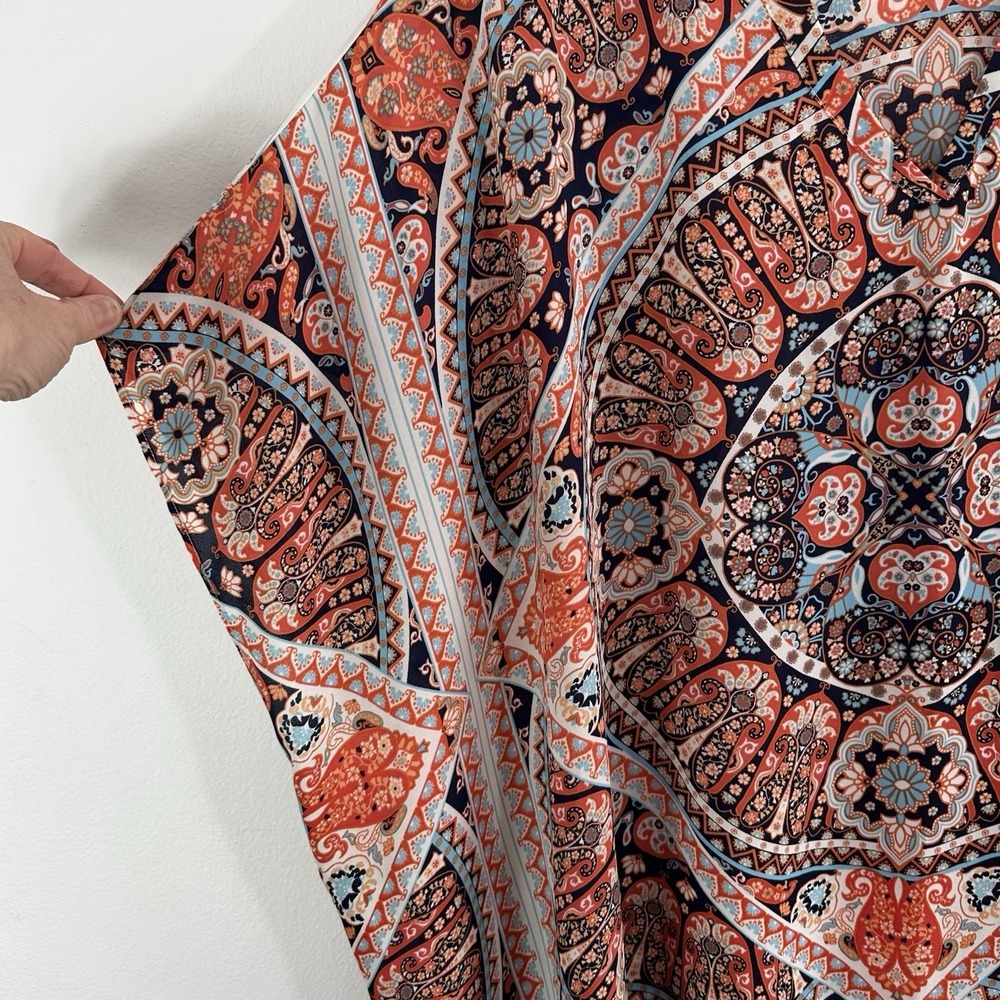 Rose & Olive Poncho Top Womens 1X/2X Bohemian Orange Mandala Floral Festival - Picture 4 of 8